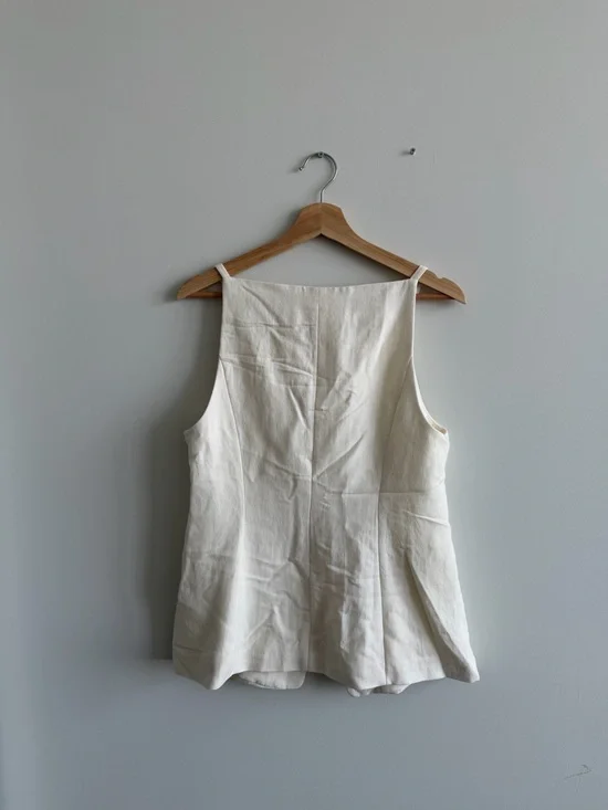 H&M Linen Blend White Button Front Tank Top Size M Minimalist - Picture 3 of 4